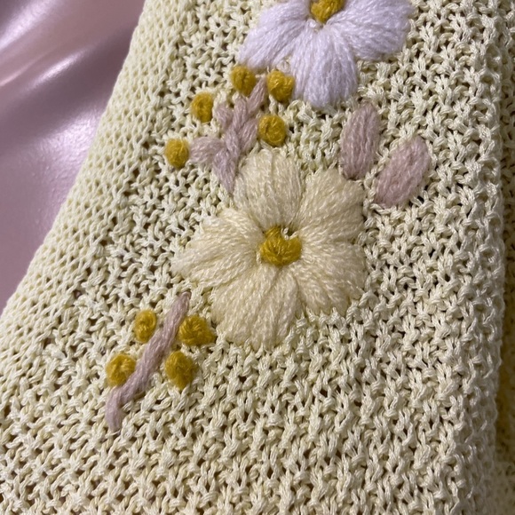 Yellow Floral Knit Cardigan Sweater size M/L - Picture 7 of 7